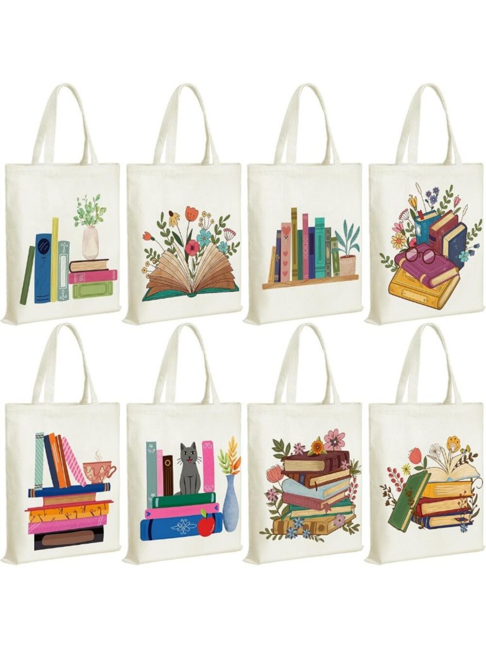 8 Pcs Bookish Tote Bags for Women | Perfect Gifts for Book Lovers & Teachers